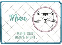 Stickdatei ITH - Mug Rug grummelige Katze MIAU